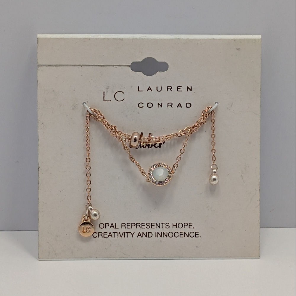 LC Lauren Conrad October Birthstone Slider Bracelet Rose Gold Tone Opal New
